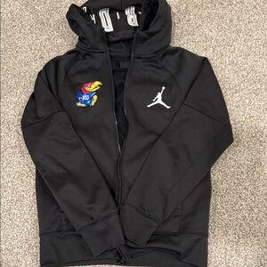 Jordan Kids Black Jacket with KU Logo Youth Medium 10-12. Excellent Consition